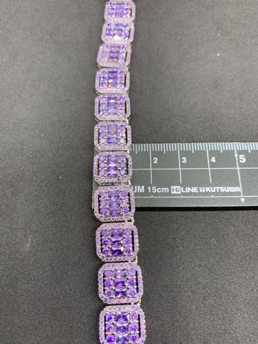 パープル 紫 スクエア型 ジルコニア ダイヤ ブリンブリン ネックレス チェーン_画像7