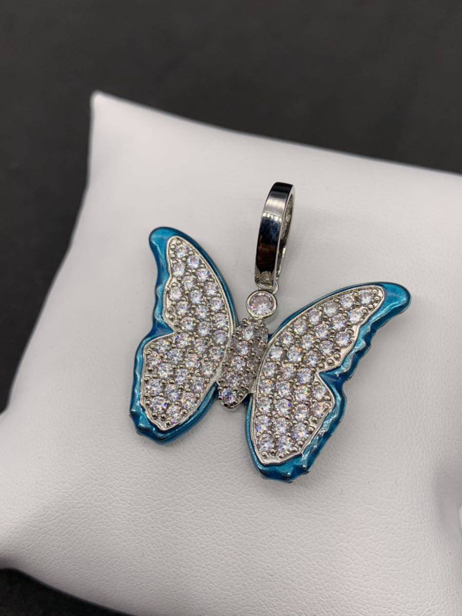 ジルコニア ブルー 青 Butterfly ブリンブリン ネックレス シルバー