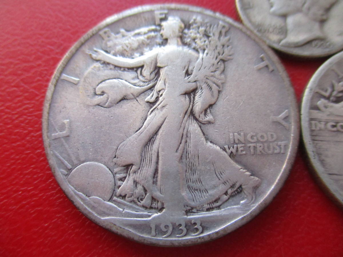 USA★銀貨３枚★立ってる、歩いてる、飛んでる自由の女神★1930、33年-S★10￠、25￠、50￠★ASW=18.5g_画像6