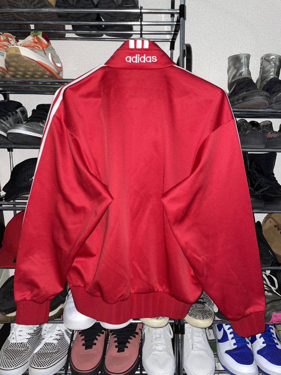 ゆるだぼ デサント製 90s 日本製 アディダス 3本ライン トラックジャケット L 赤 レッド オールド adidas 3本線 ジャージ ビッグシルエット_画像3