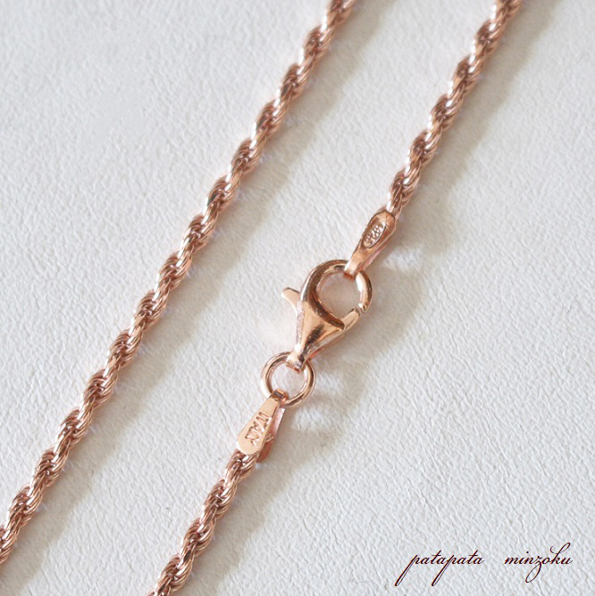 Разрежьте французскую веревочную цепь 1,9 мм 60 см розовый покрытие SV925 Розовое золотое колье с покрытием