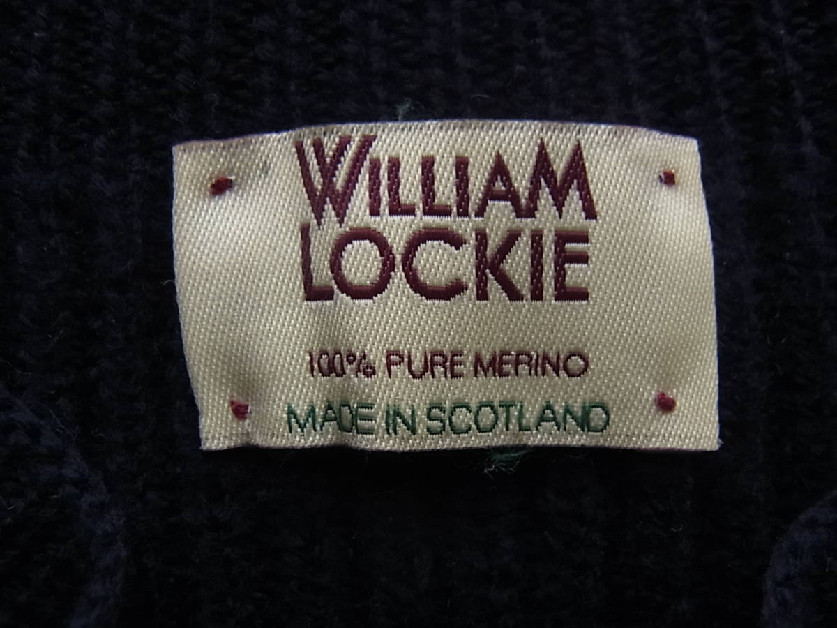 WILLIAM LOCKIE ウィリアム ロッキー　メリノウール100% 　畔編み変形ネックセーター　サイズ 40-102cm MADE IN SCOTLAND 　ネイビー_画像5
