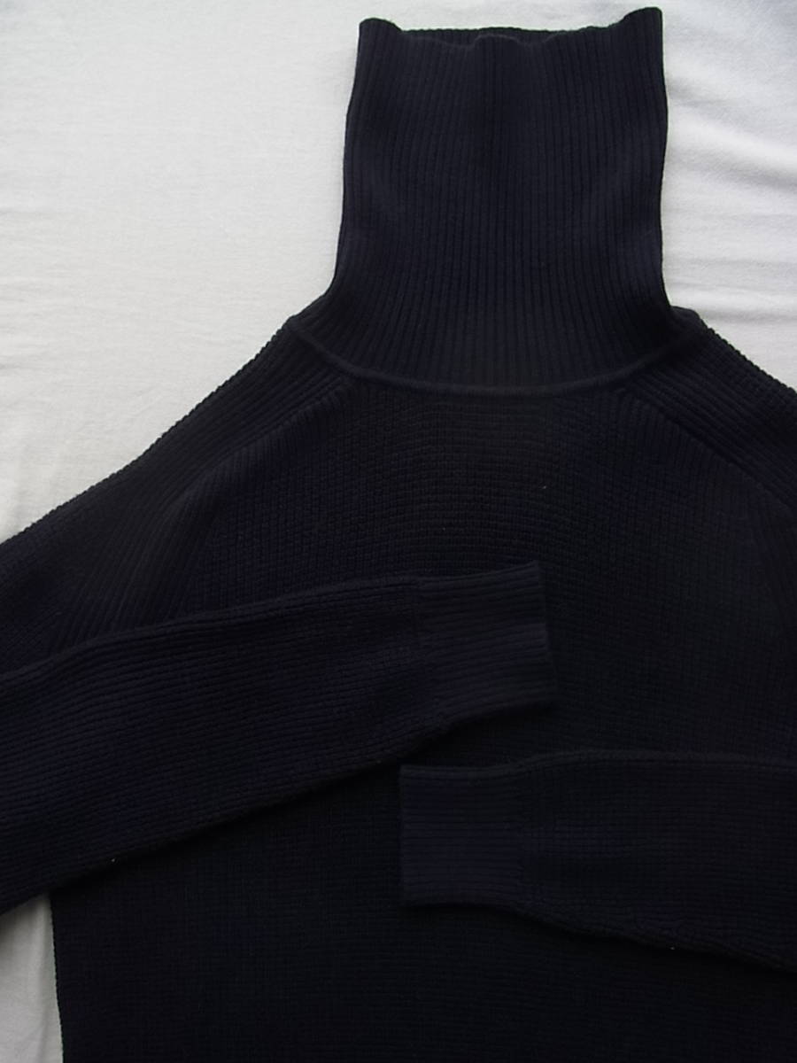 LACOSTE ラコステ　ウールコットン　ワッフル編み　タートルネックセーター　サイズ 3 ネイビー_画像3