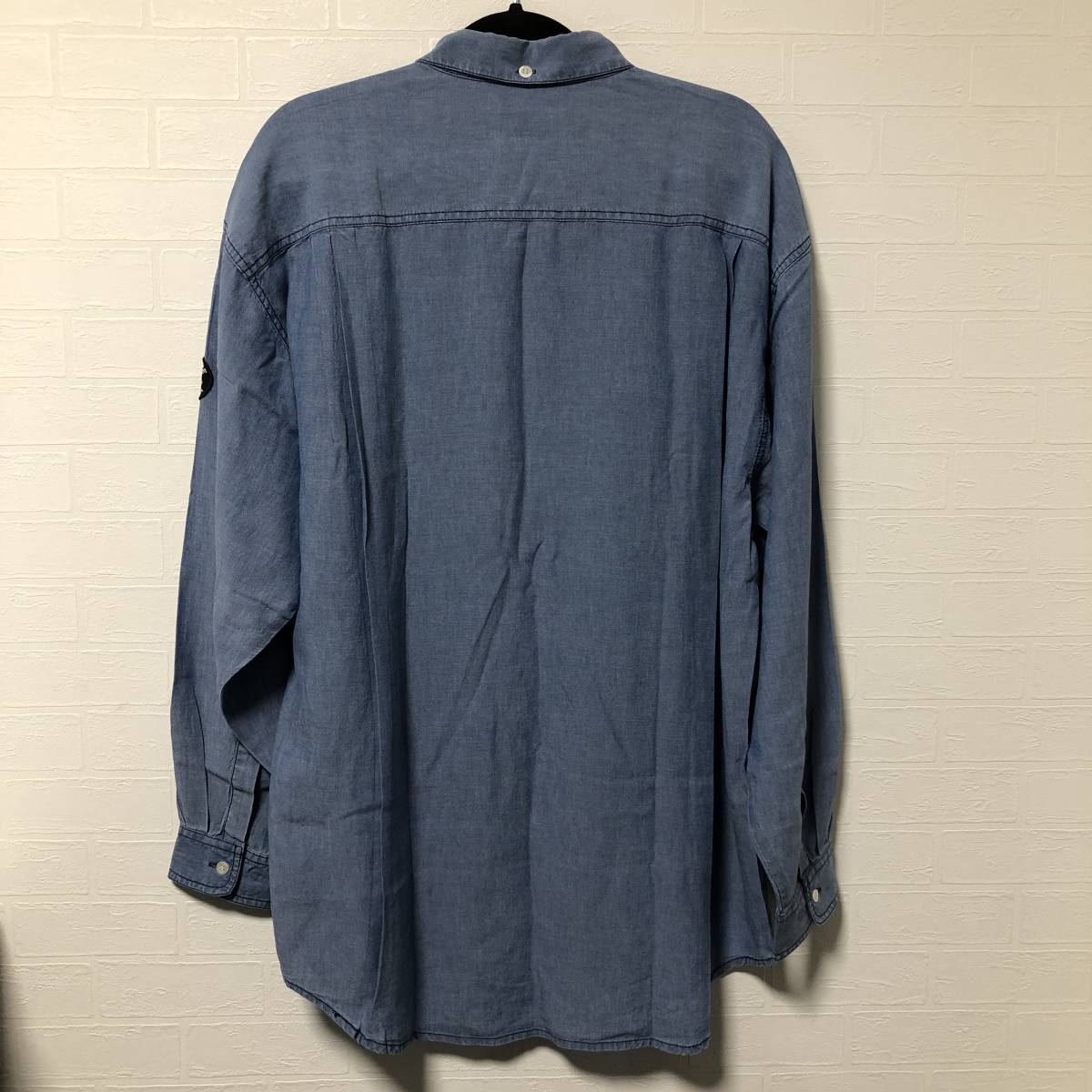 SINACOVA シナコバ 高級レーヨン100% デニム風ボタンダウンシャツ BDシャツ 刺繍ワッペン オーバーサイズ ビッグシルエット マリン LL XL_画像4