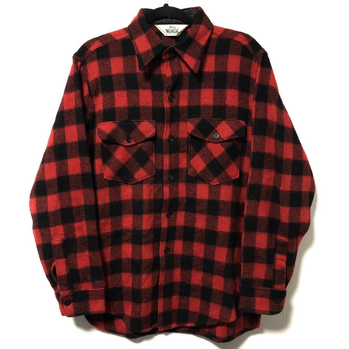 70s USA製 ビンテージ ウールリッチ WOOLRICH ヘビーネルシャツ バッファローチェック 赤黒 白タグ 三角タグ アメリカ製 好配色