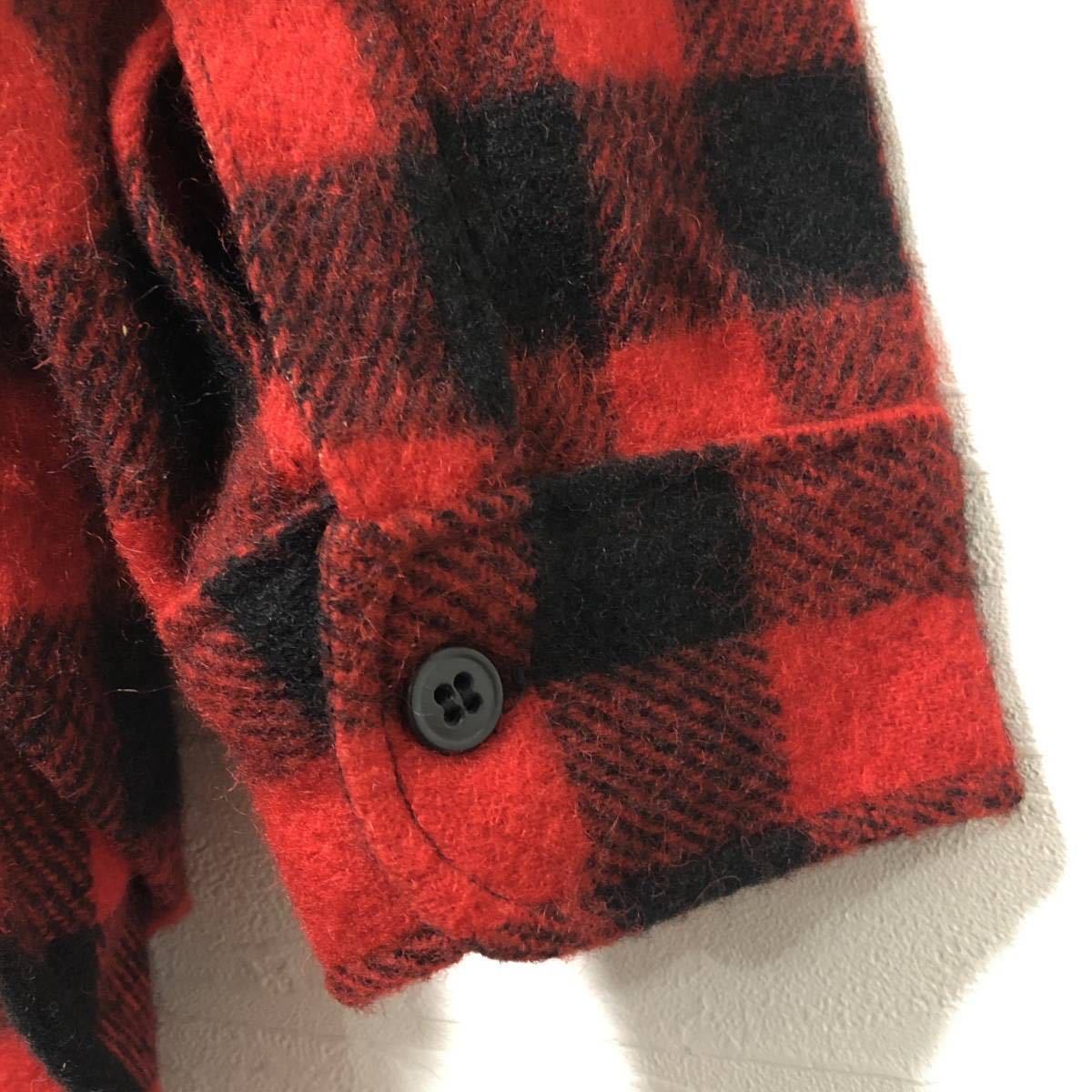 70s USA製 ビンテージ ウールリッチ WOOLRICH ヘビーネルシャツ バッファローチェック 赤黒 白タグ 三角タグ アメリカ製 好配色_画像5