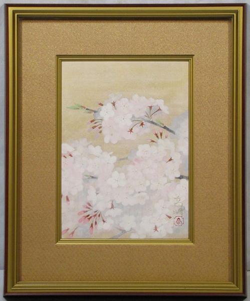 日本画　　松本高明　『　櫻　』　額装４号　　KU036-814GR