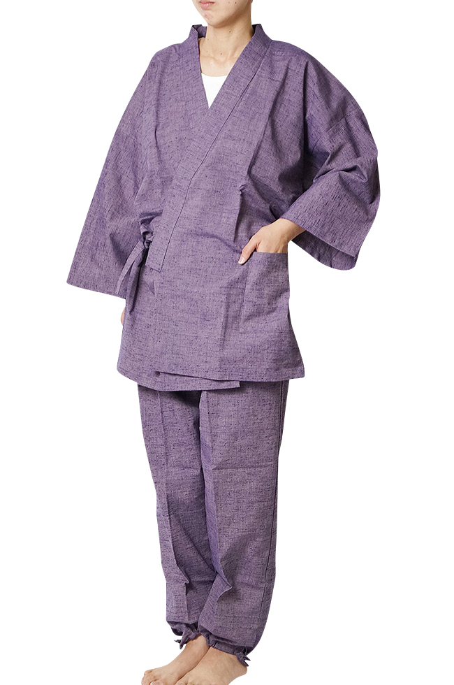 【ひめか】作務衣 女性 久留米絣女性作務衣 日本製 紫Ｍ_画像1