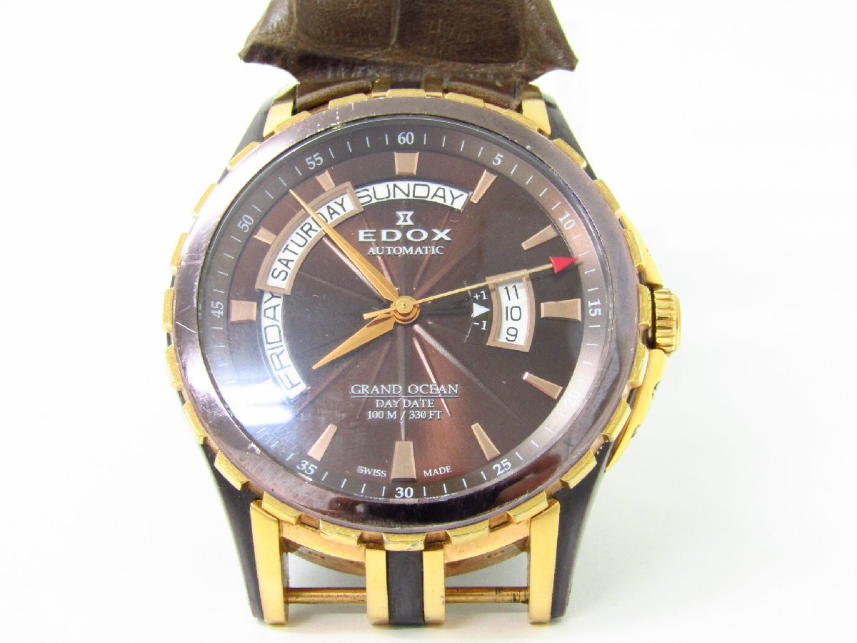 EDOX エドックス グランドオーシャン デイデイト 腕時計 ジャンク品 ●A6518_画像2
