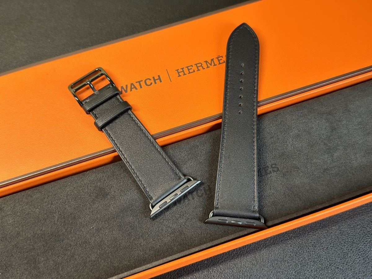 ☆美品 即決 Apple Watch Hermes 45mm 44mm ブラック 黒 シンプルトゥール レザーストラップ アップルウォッチ エルメス 294_画像1