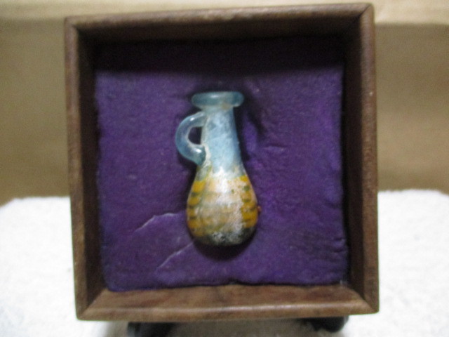 メソポタミア文明　コアガラス　香油瓶　箱付き　Q20-1