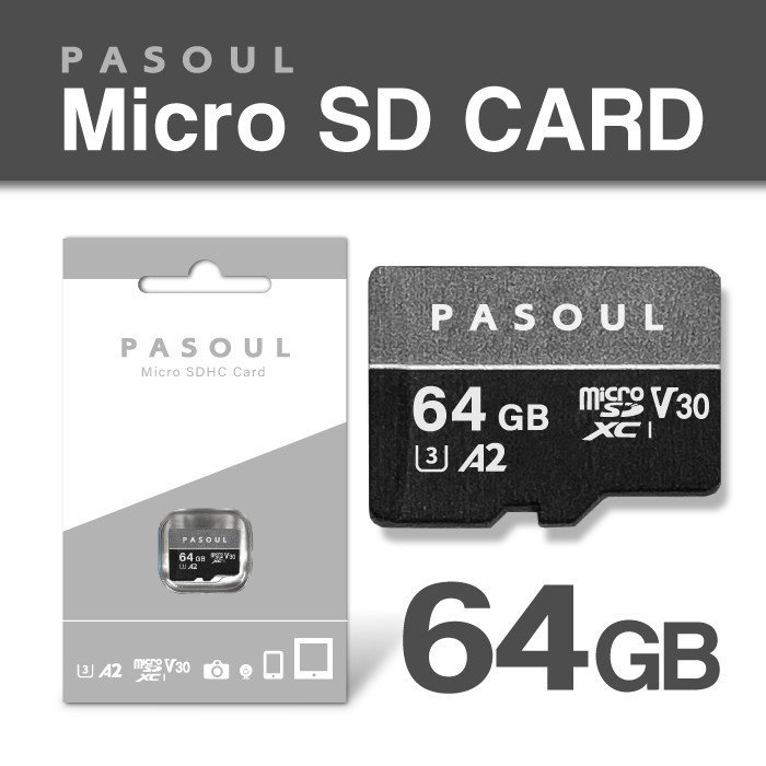 【新品】Pasoul microSDXCカード 64GB 高性能 マイクロSDカード UHS-I U3 V30 A2 規格 4K Ultra HD 対応 最大速度100MB/s K165 複数可能_画像1