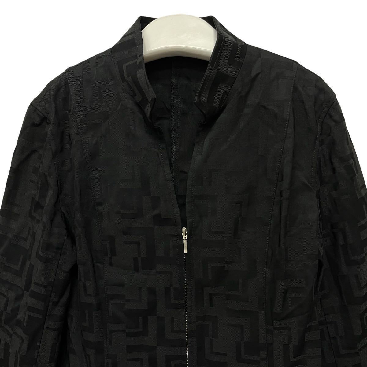 MOGA / モガ レディース ジップアップ 長袖ジャケット ステンカラー ジャンパー ブラック 3サイズ 総柄 日本製 O-1937_画像2