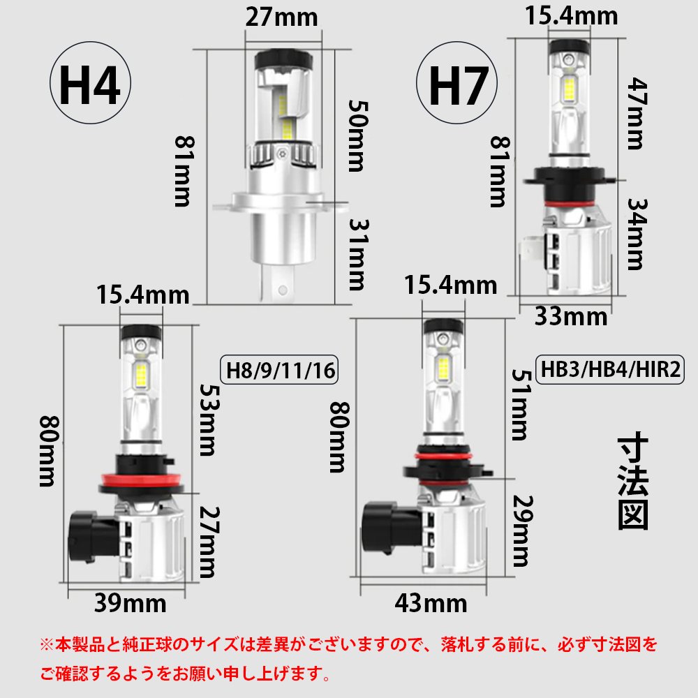 ポン付け LEDヘッドライト フォグランプ H4 H7 H8/H9/H11/H16 HB3 HB4 HIR2 車検対応 50W 3000K/4300K/6000K/8000K/10000K変色可 14600LM _画像7