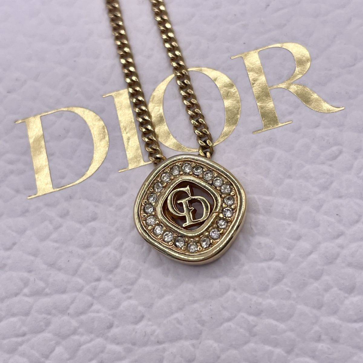 Christian Dior クリスチャンディオール CD ネックレス ラインストーン ロゴ サークル アクセサリー ゴールド金具 ゴールド ロゴ刻印