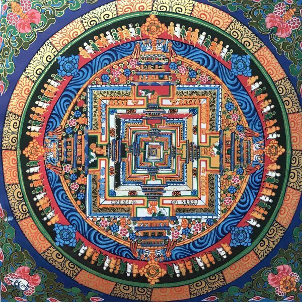 卍　チベット密教の究極　 『肉筆　カーラチャクラ　曼荼羅　細密画　』３１．５ｃｍ　　　検索；仏教美術　密教　ダライラマ　仏画　KM7_画像2