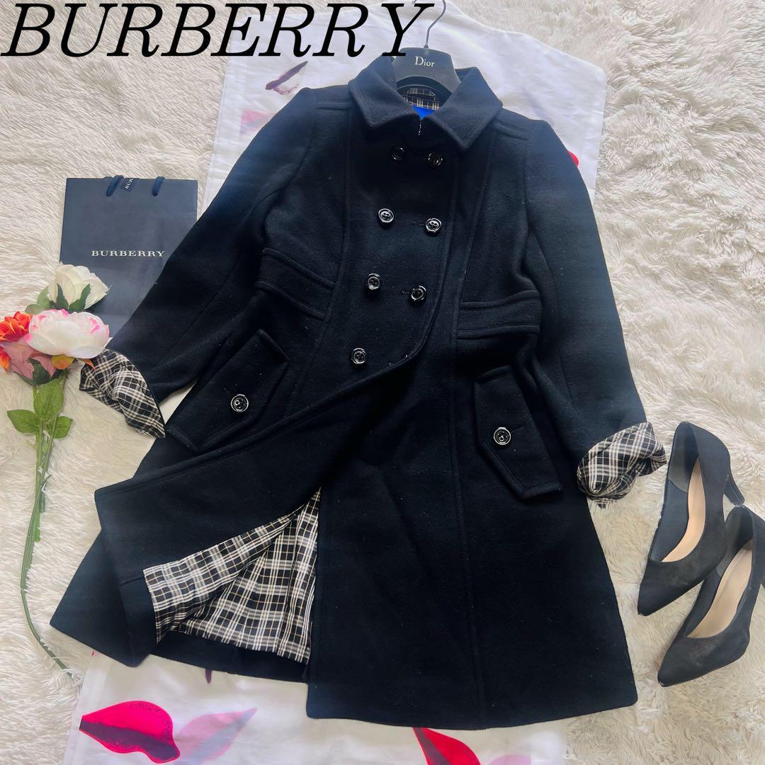 良品】BURBERRY BLUE LABEL ロングコート ブラック 38 バーバリー