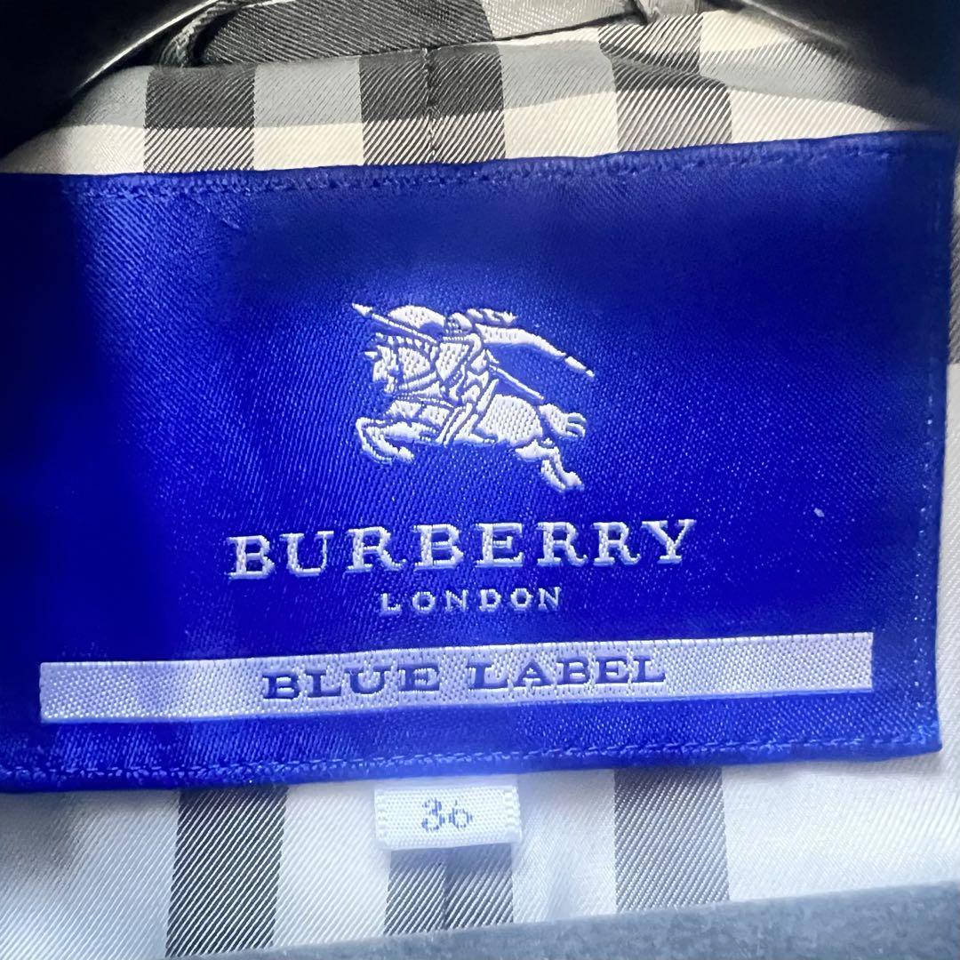 【良品】BURBERRY BLUE LABEL ロングコート ライトブルー 36 バーバリーブルーレーベル S 青 水色 ティアード ノバチェック