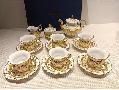 MEISSEN Meissen handmade teapot & cup & saucer & milk pot & sugar pot 15 point set Western-style tableware beautiful goods 