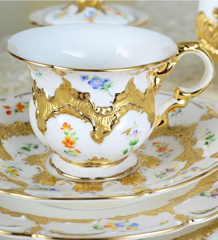 MEISSEN Meissen handmade teapot & cup & saucer & milk pot & sugar pot 15 point set Western-style tableware beautiful goods 