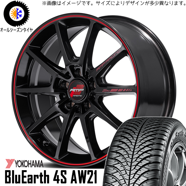 新品 レガシィB4 225/45R18 ヨコハマ AW21 RMP RACING R25 Plus 18インチ 7.5J +50 5/100 オールシーズンタイヤ ホイール 4本SET_画像1