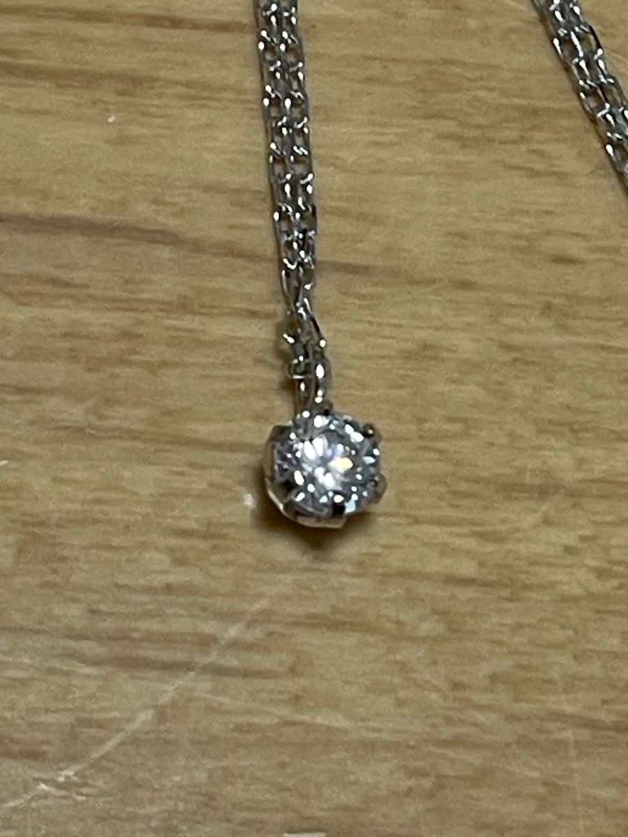 ダイヤモンド一粒石ネックレス K18WG小豆チェーン付き ダイヤモンドが