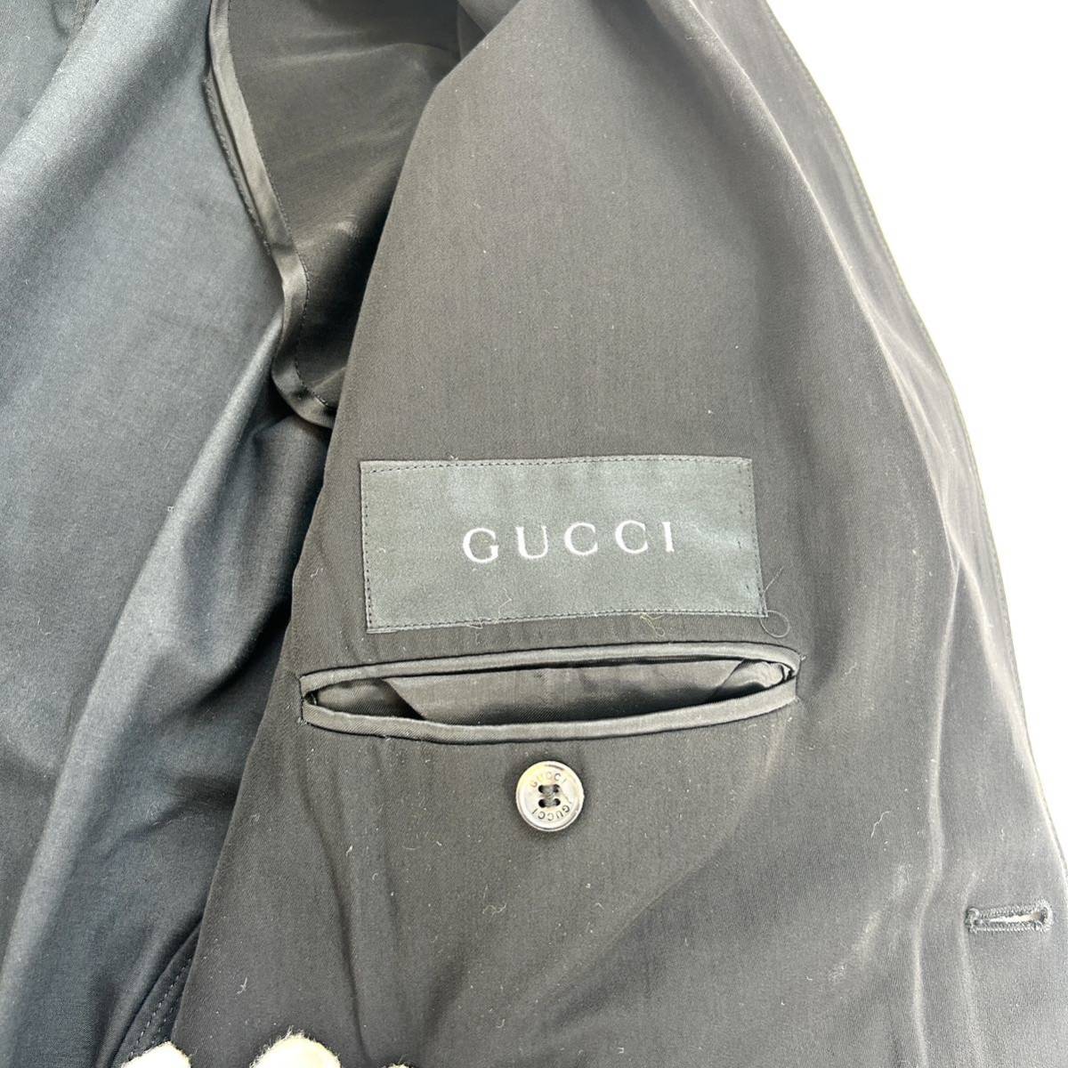 グッチ【溢れる高級感】GUCCI テーラードジャケット 46 M〜L位 ブラック　黒 ウール 毛　無地　総裏　セットアップ スーツ_画像6