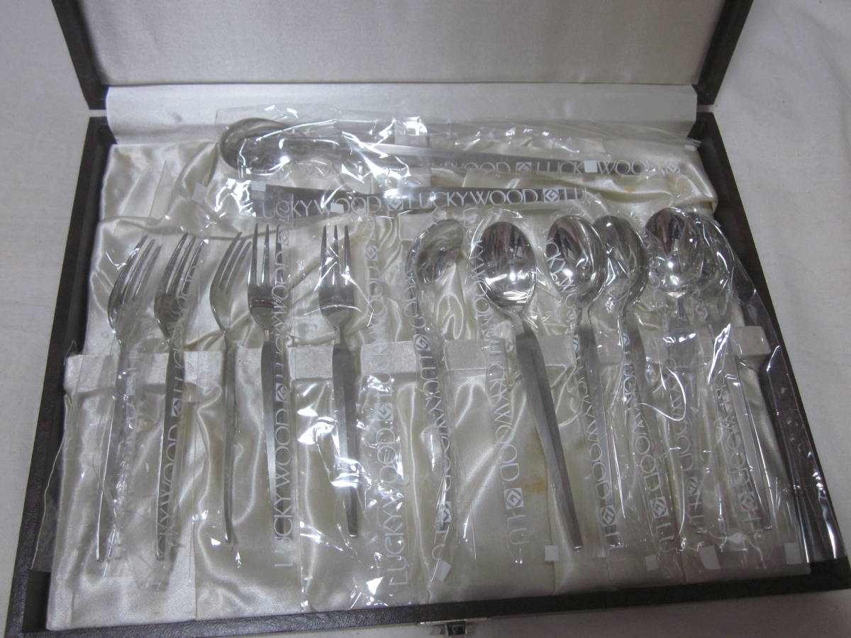 #[LUCKY WOOD]#[ Lucky wood ]#[18-12 stainless steel spoon Fork etc 13ps.@set]#[ unused ]#[ postage 230 jpy ]#