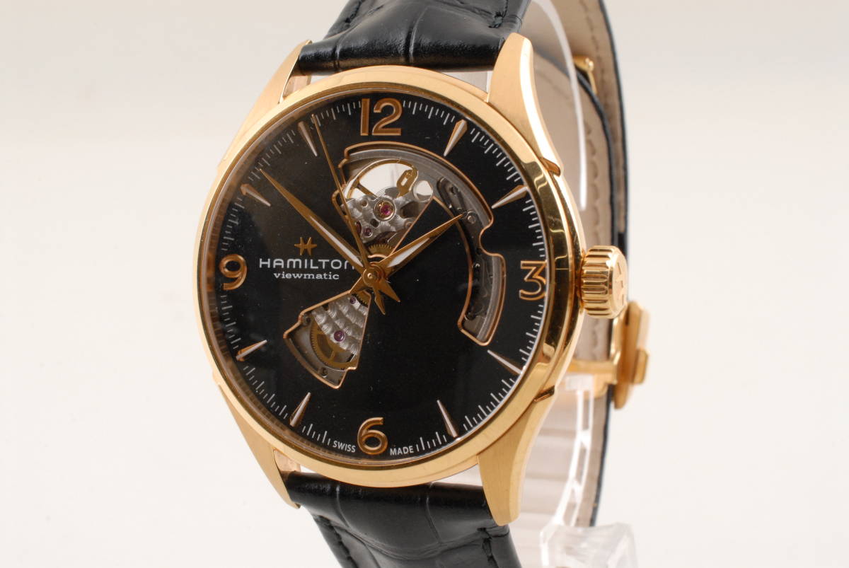 【美品 保障付 動作確認済】HAMILTON Jazzmaster Open Heart H327350 black Dial Automatic Men's Watch ハミルトン ジャズマスター #T039_画像4