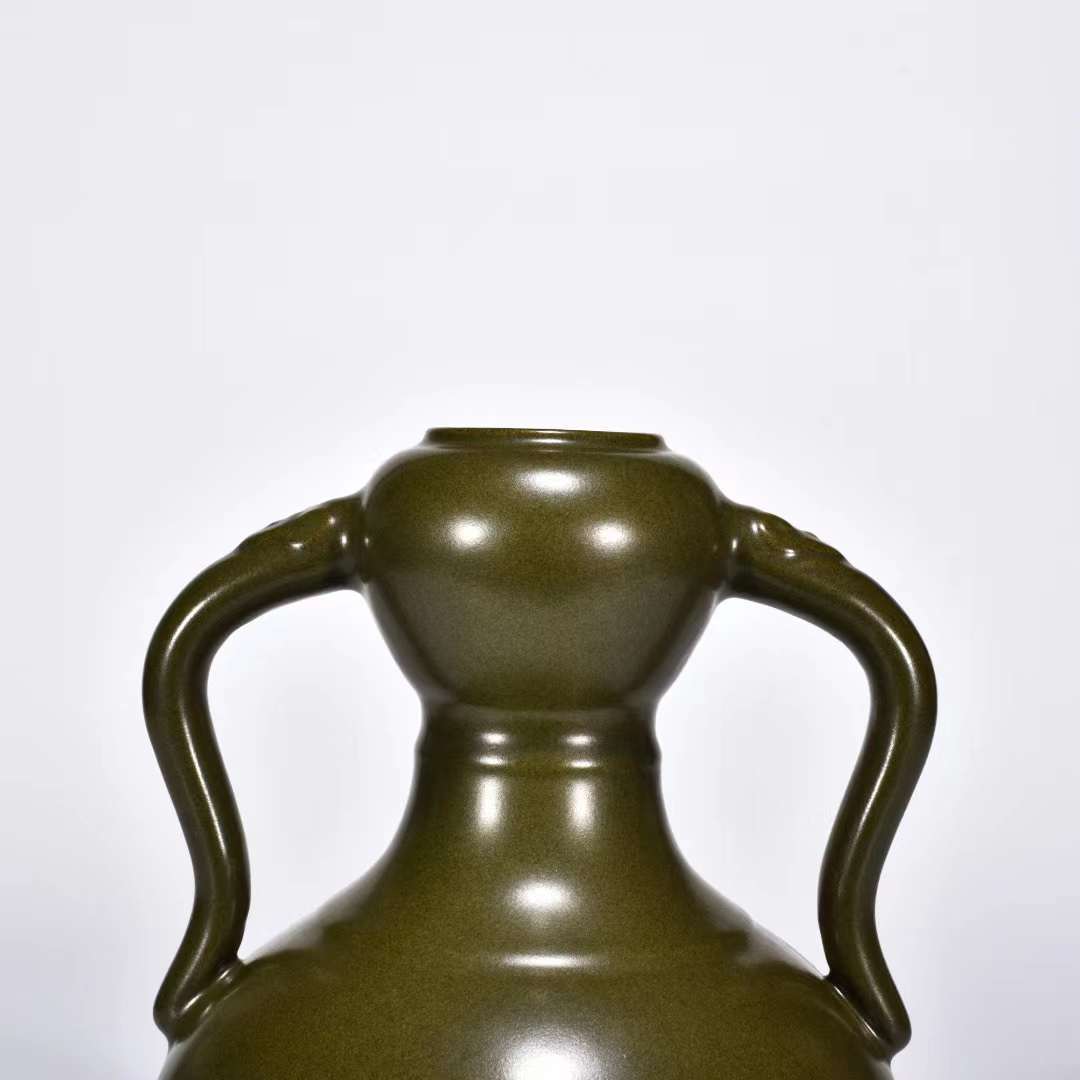 清乾隆 茶叶末釉 如意耳 蒜頭瓶 唐物 陶磁器 中国美術 工芸品 高さ21cm 直径16cm HB600_画像6