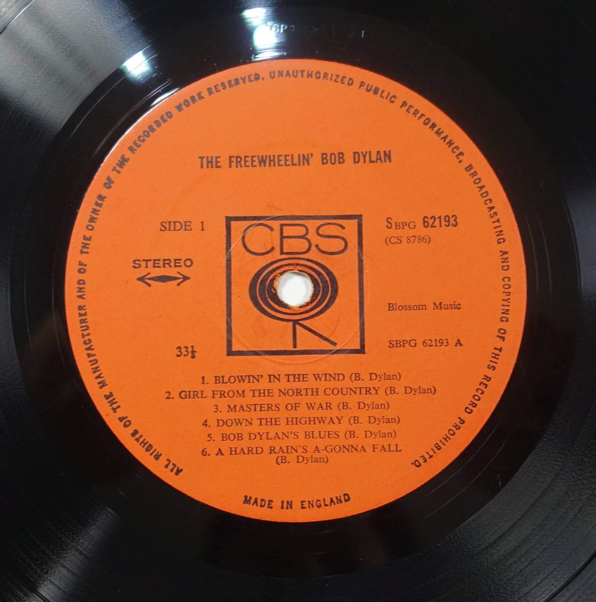 極上品! UK Original 初回 CBS SBPG The FreeWheelin’ Bob Dylan MAT: 1A/2B_画像3