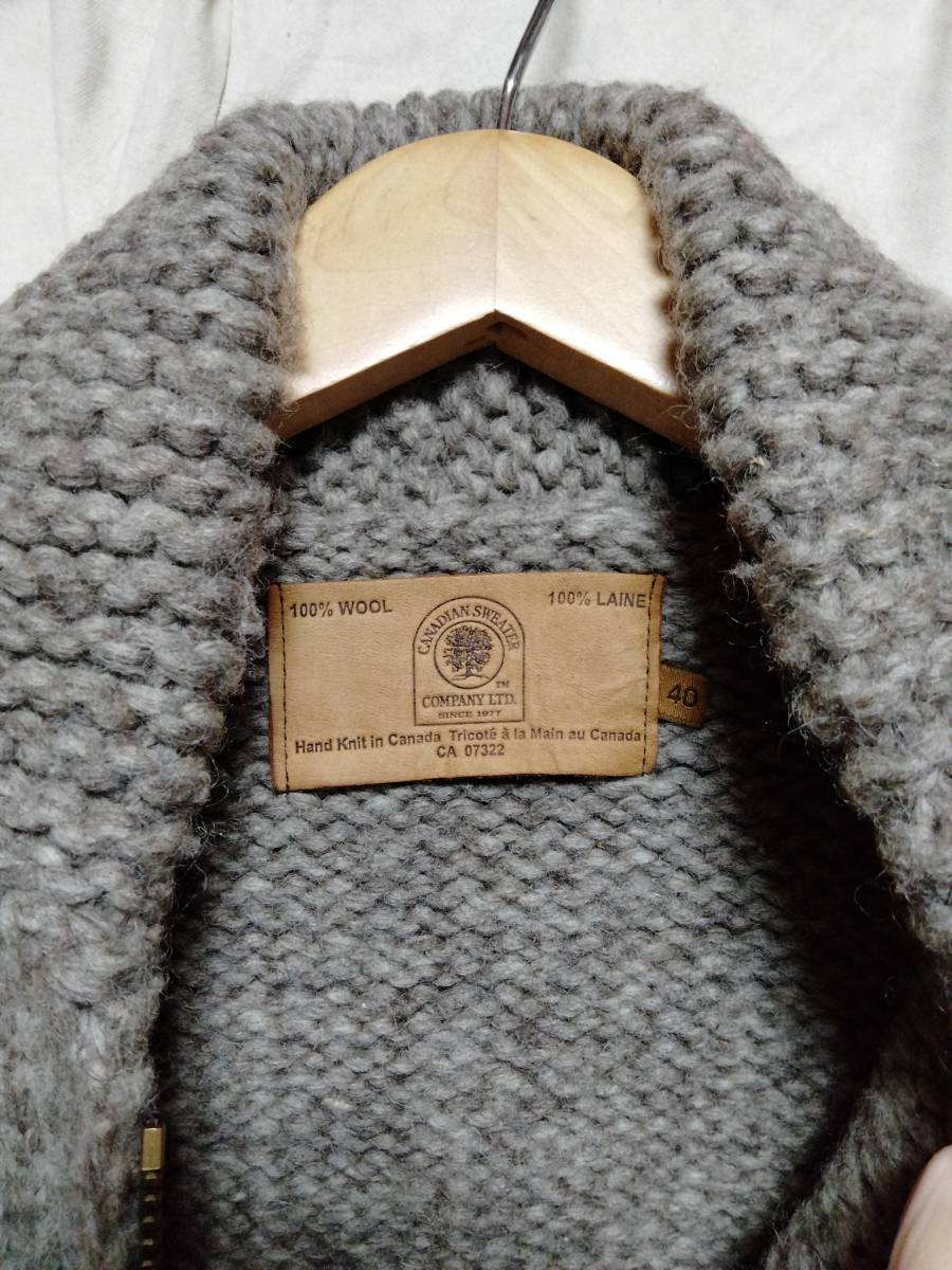 ★CANADIAN SWEATERカナディアンセーター革パッチダブルジップ雪柄ウールカウチンセーターMADE IN CANADA正規品サイズ40★_画像3