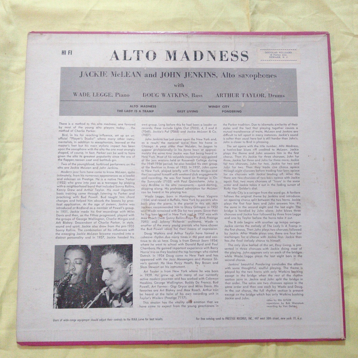 AO920 オリジナル ALTO MADNESS / Jackie Mclean,John Jenkins RVG/深溝/フラット_画像2