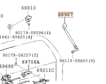 新品未使用 トヨタ 純正 ハイラックスサーフ KDN185 KZN185 年式 1995/11- バックドアダンパ ステーSUB-ASSY RH 右側 寒冷地仕様_画像2