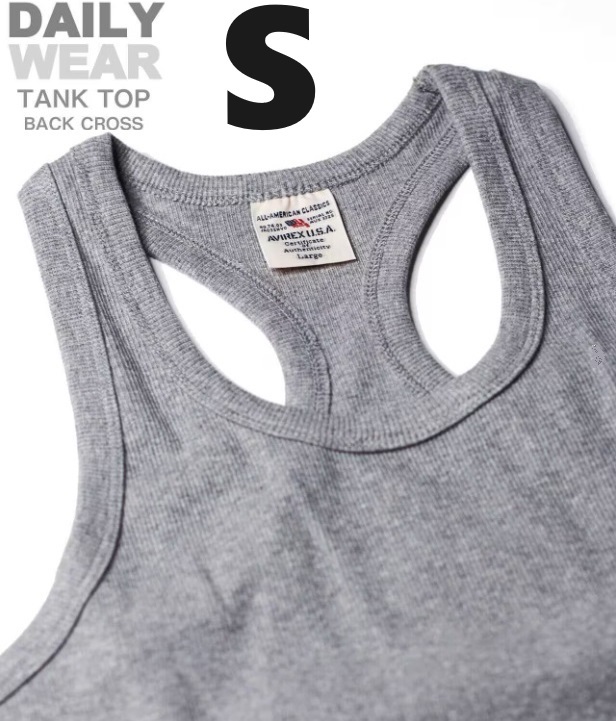 AVIREX リブ タンクトップ BACK CROSS グレー Sサイズ / 《DAILY》RIB TANK TOP バッククロス 灰色 デイリーウェア アビレックス_画像1