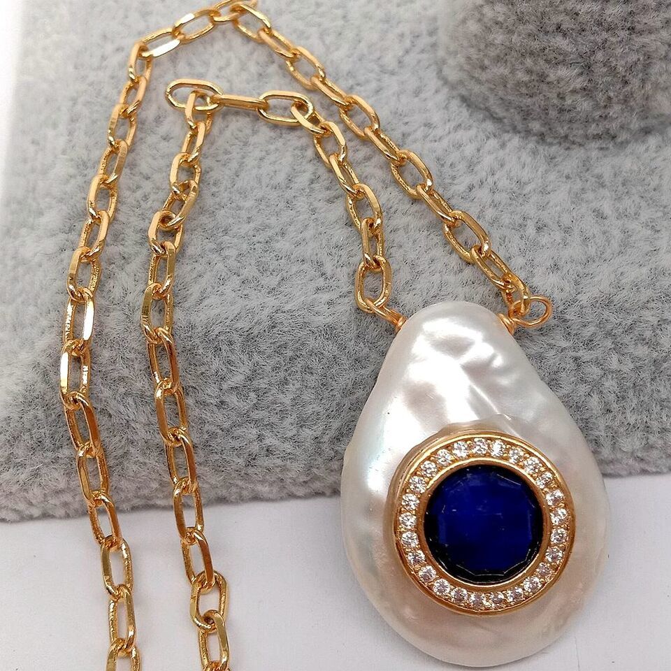 ＜新品＞ホワイト 淡水 ケシ パール 真珠 天然 ラピスラズリ cz 17インチ ネックレス 結婚式 プレゼント パーティー ギフト