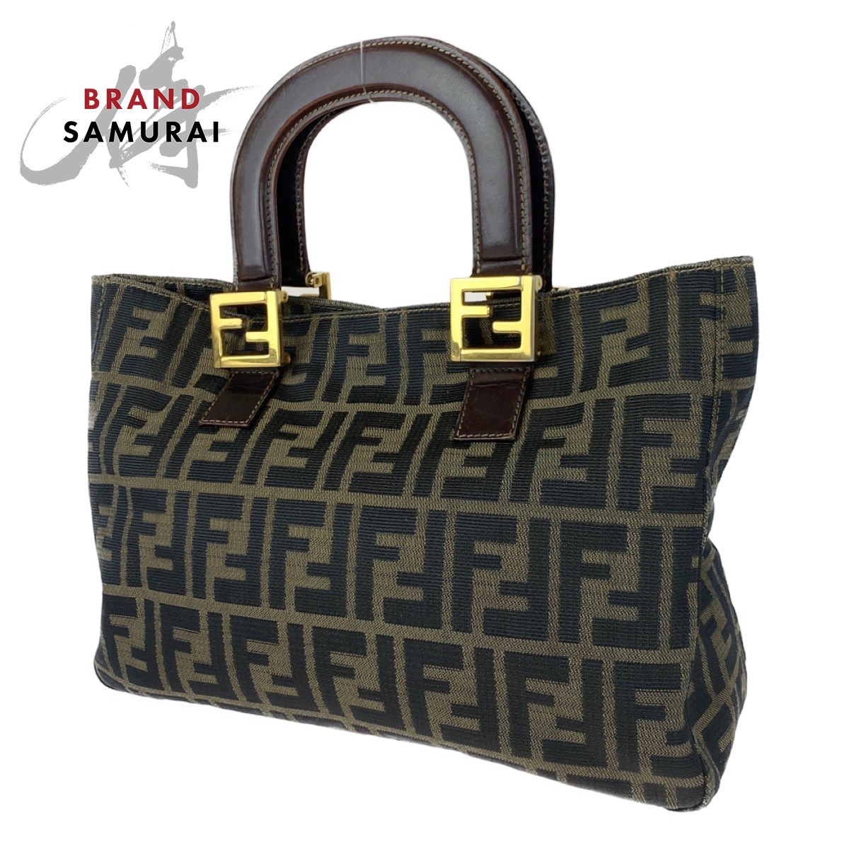 FENDI フェンディ ズッカ柄 カーキ ブラウン 茶 ゴールド金具 キャンバス/レザー トートバッグ ハンドバッグ レディース 403881