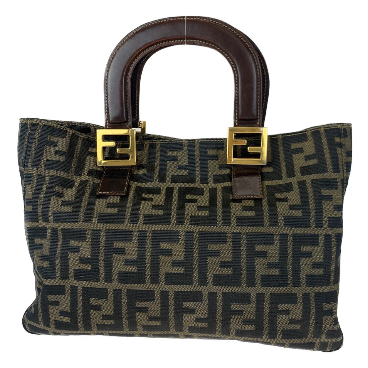 FENDI フェンディ ズッカ柄 カーキ ブラウン 茶 ゴールド金具 キャンバス/レザー トートバッグ ハンドバッグ レディース 403881_画像2