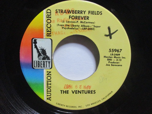 VENTURES venturess zSTRAWBERRY FIELDS FOREVER c/w ENDLESS DREAM rice EP DJ record LB-2409 5 LB-2410-RE 5no- key Edwards Beatles 