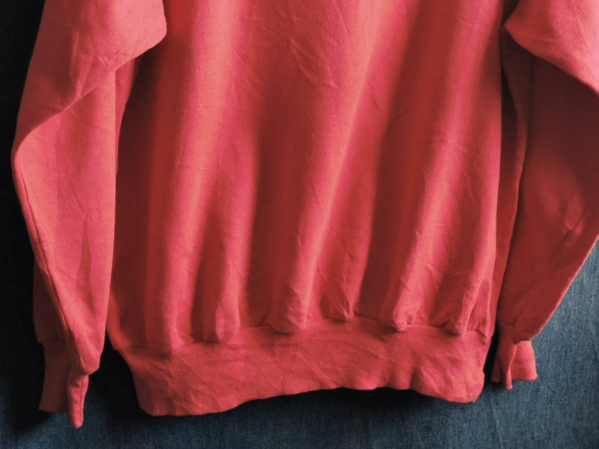 70sビンテージ1970年代USAカナダ油性プリント赤スウェットシャツ内縫い丸胴編みアメカジ古着CHAMPION RUSSEL HANES SPALDING40s50s60s80s綿_画像6