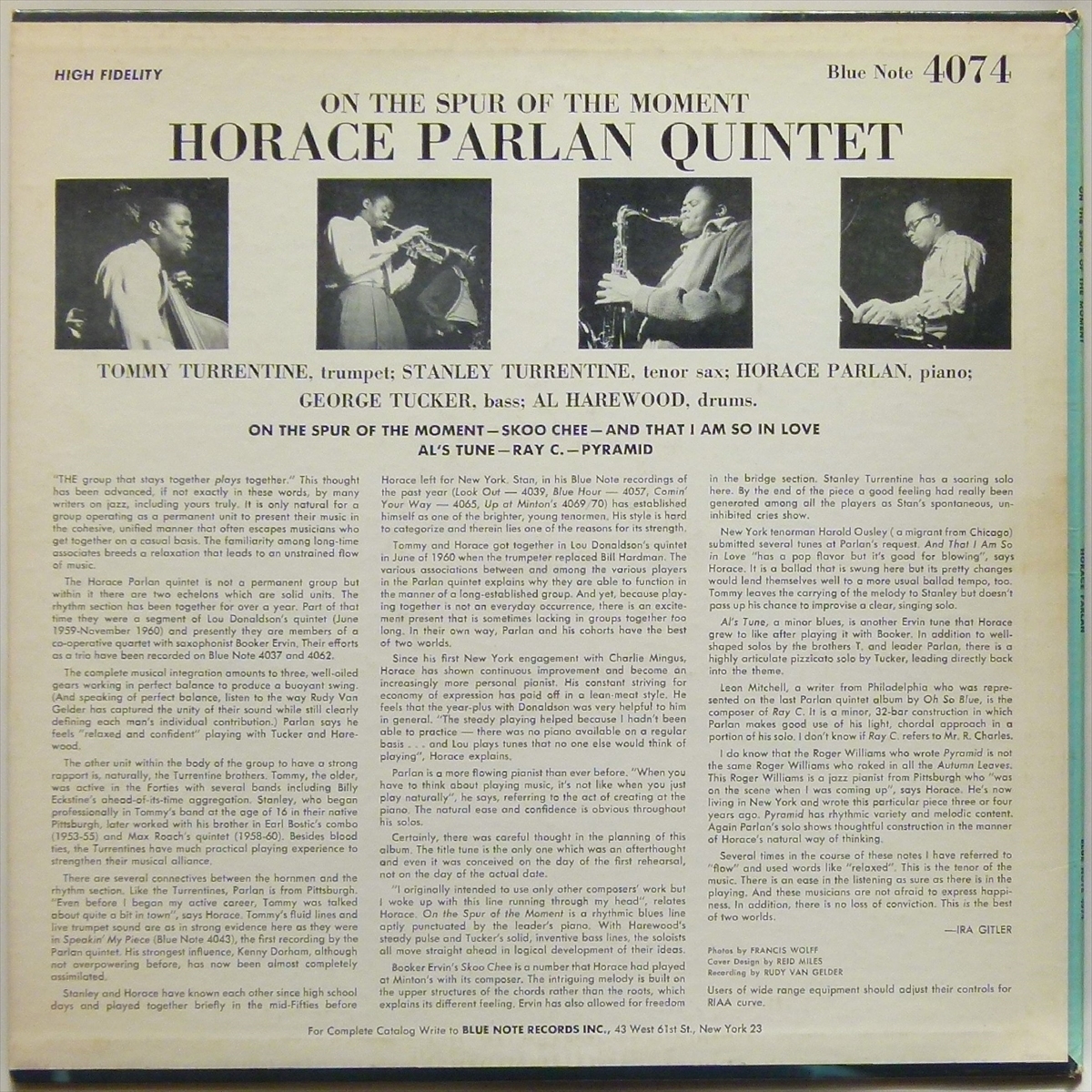 【47W63rd/NY】ON THE SPUR OF THE MOMENT / Horace Parlan Quintet★RVG/深溝/耳★_画像4