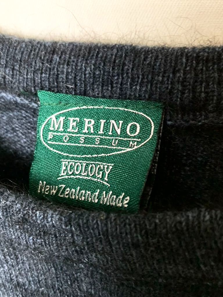 ニュージーランド製 ポッサムメリノ モヘア メリノウール ニット セーター ネイビー L MERINO POSSUM ECOLOGY /カシミア_画像4