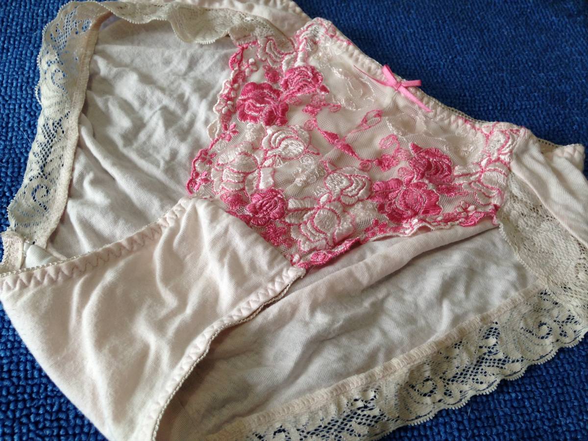 未使用的粉色蕾絲棉質短褲L 原文:未使用　　ピンク　レース　コットン素材　ショーツ　　L