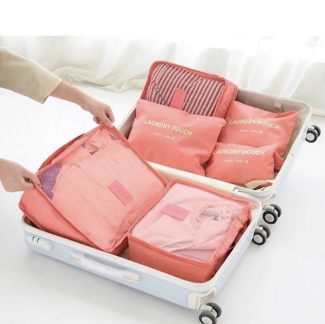 トラベルポーチ6点セットBB671旅行 荷物整理に大活躍 ピンク色のバッグインバッグ シンプル可愛い便利インナーバッグ 袋_画像4