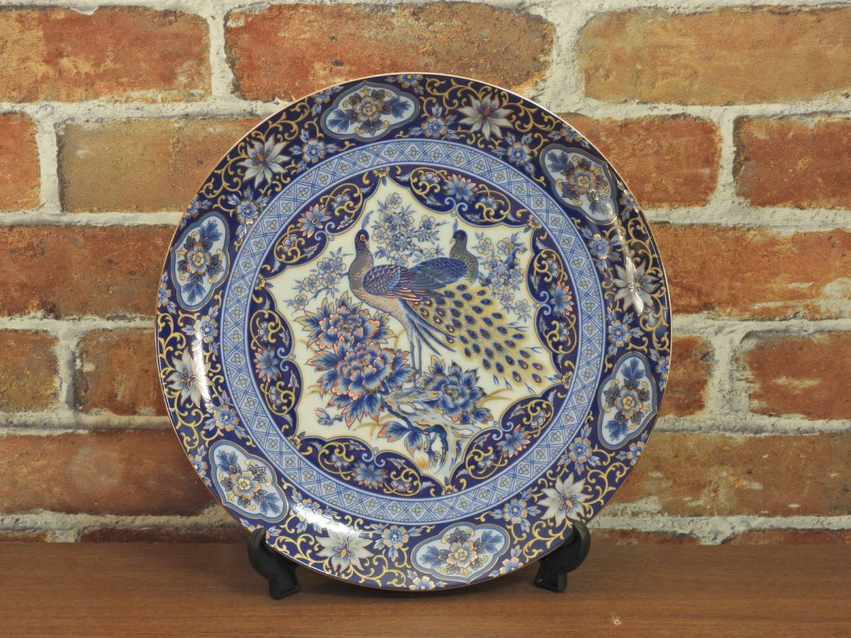 シノワズリ― 25.5cmブルー 孔雀飾り皿（L)・食器・パーティー皿・オーナメント・オブジェ・装飾品・Blue Peacock_画像1