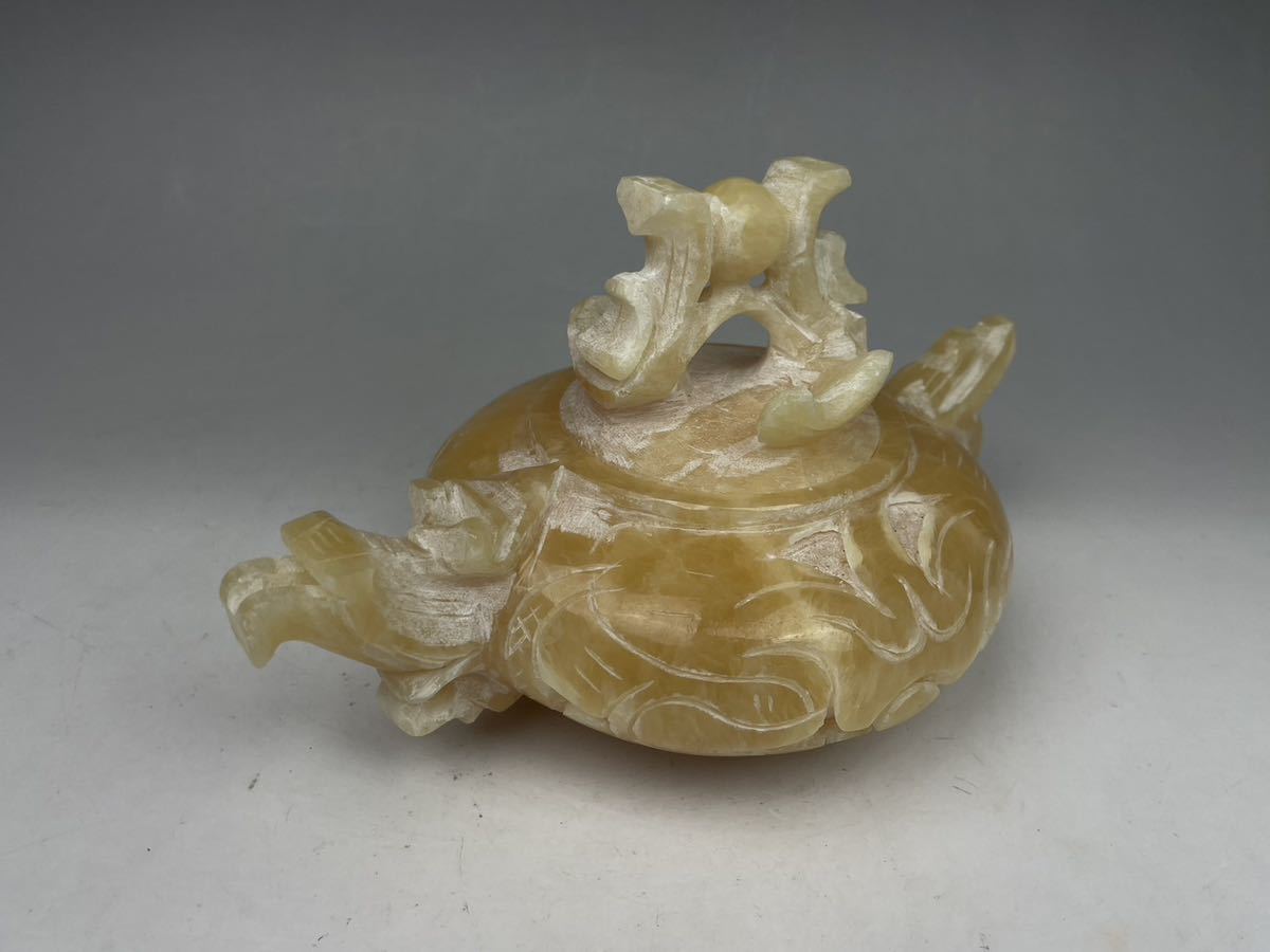 KS) 中国古玩 美術 玉石 急須 砡 水注 水滴 茶道具 煎茶道具 龍口 龍彫
