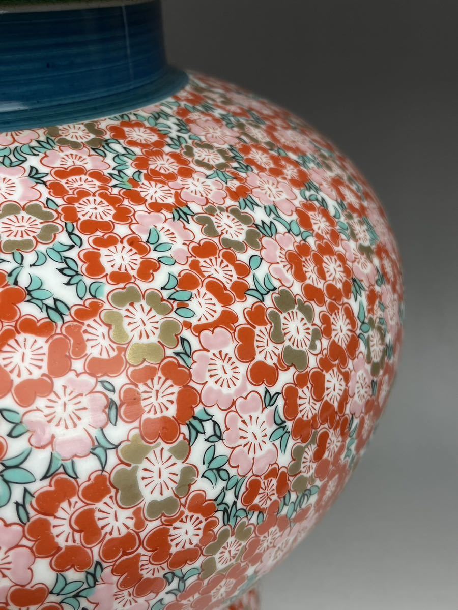 D) 金龍窯 博山作 沈香壺 50×30cm 染錦 金彩色絵 花詰 桜紋 有田焼 色絵磁器飾壺 蓋付壺 伝統工芸品 陶製 時代 骨董 古美術品 置物 赤_画像8