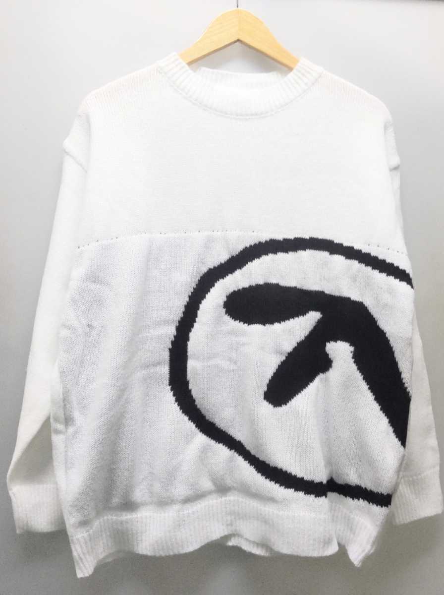 大柄ニット 白 ロゴ APHEX TWIN ロック デジタル テクノ ROCK エイフェックスツイン バブル マーク セーター ラウンド 丸 Tシャツ パーカー_画像2