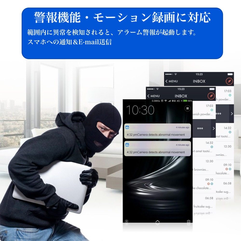  10.1インチモニター付き 防犯カメラ 百万画素 スマホ遠隔監視 カラー暗視　４台セット IP66防水 1080P_画像2