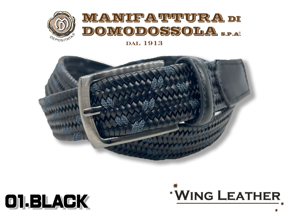 新品 MANIFATTURA DI DOMODOSSOLA マニファトゥーラ ディ ドモドッソラ レザーメッシュ ベルト 30mm 黒色 ブラック GTC032-BLACK